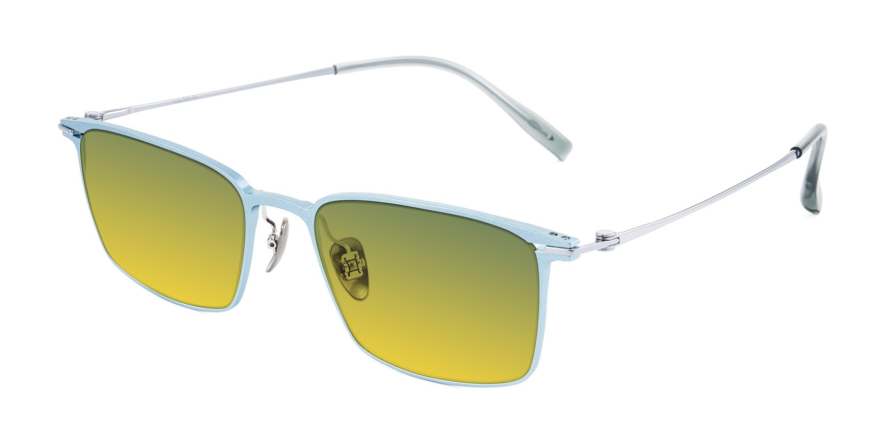 Angle of Ayla in Pastel Blue/Silver with Green / Yellow Gradient Lenses
