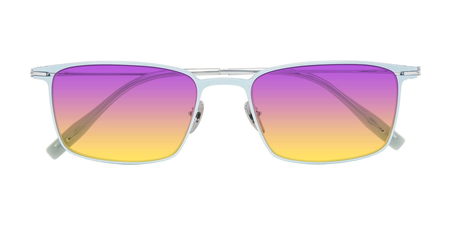 Folded Front of Ayla in Pastel Blue/Silver with Purple / Yellow Gradient Lenses