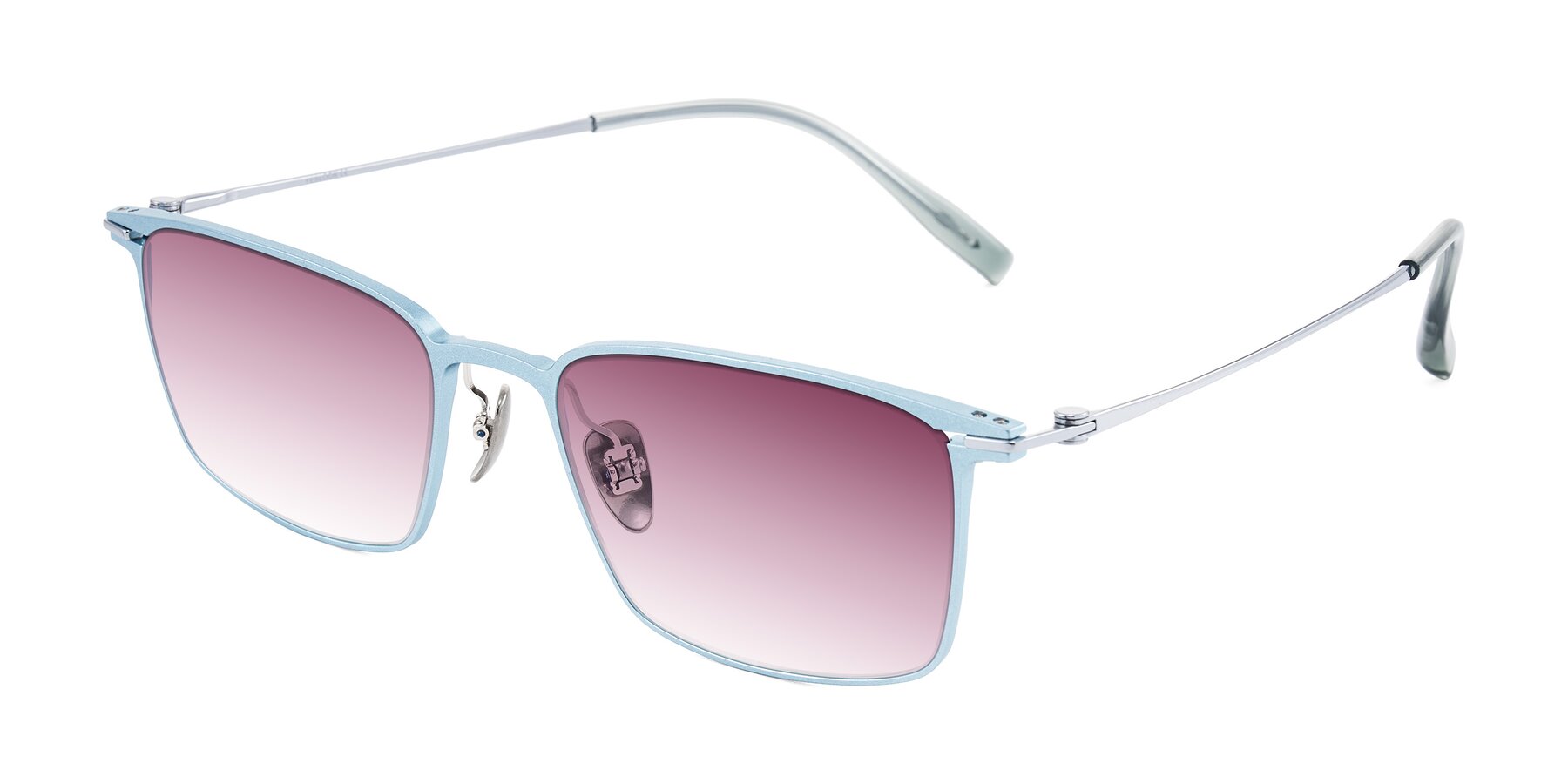 Angle of Ayla in Pastel Blue/Silver with Wine Gradient Lenses