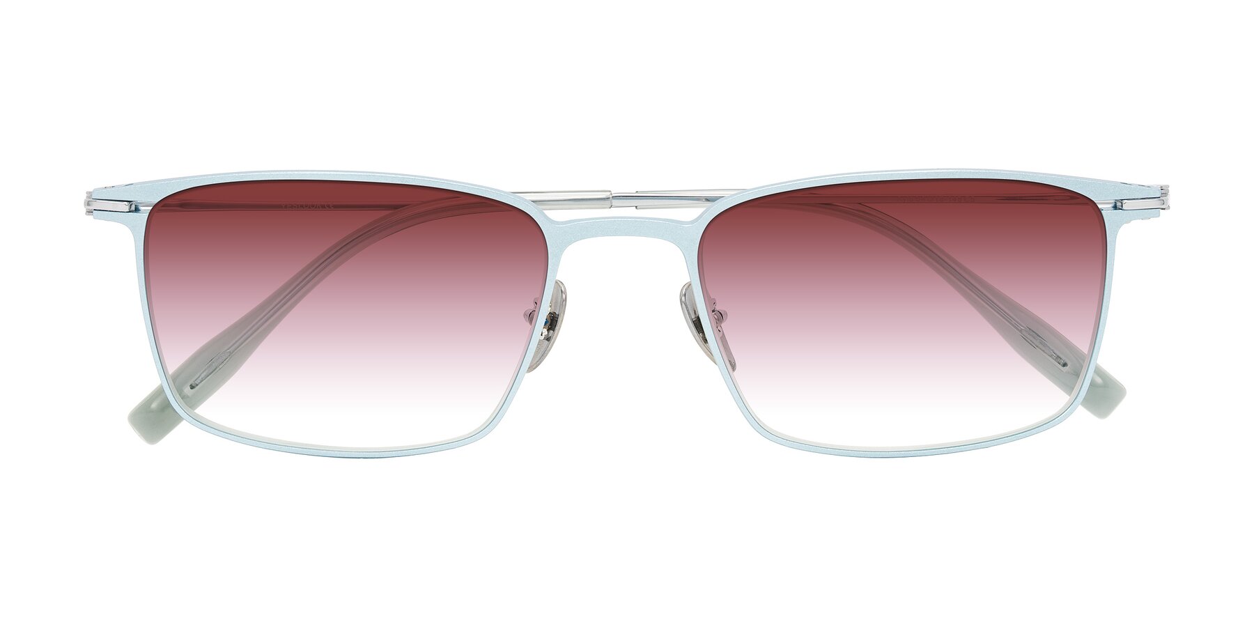 Folded Front of Ayla in Pastel Blue/Silver with Garnet Gradient Lenses