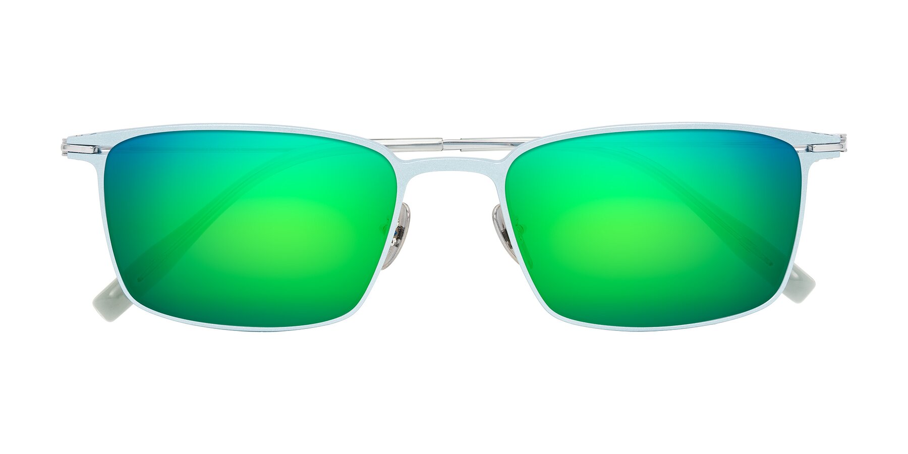 Folded Front of Ayla in Pastel Blue/Silver with Green Mirrored Lenses