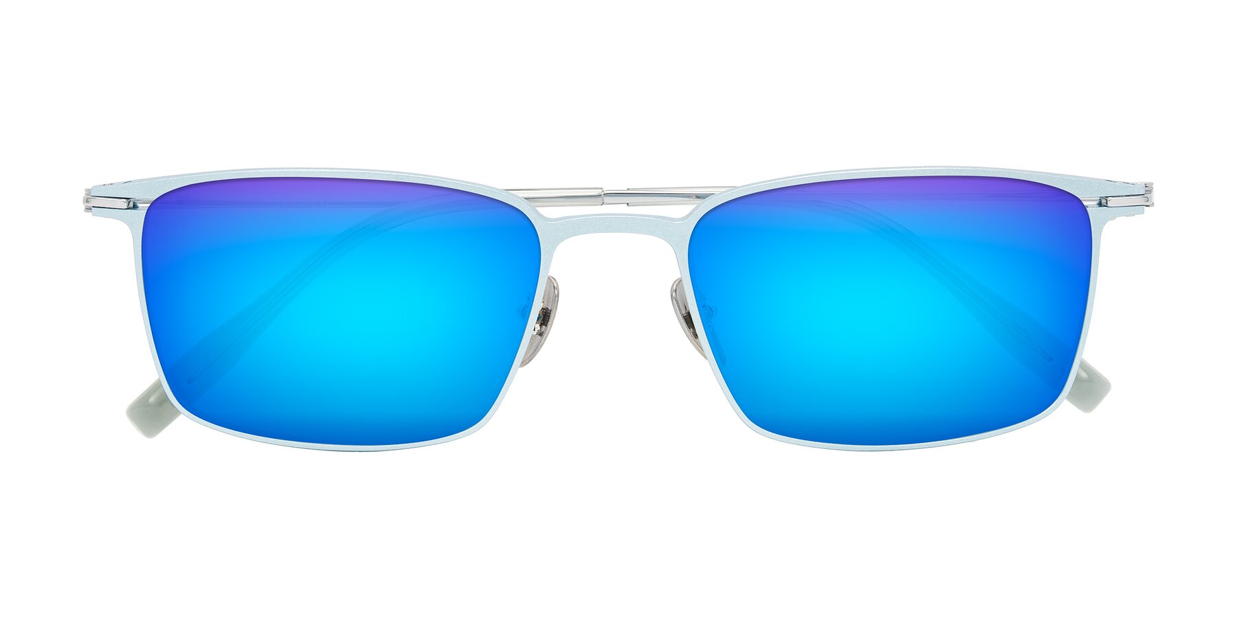 Folded Front of Ayla in Pastel Blue/Silver with Blue Mirrored Lenses