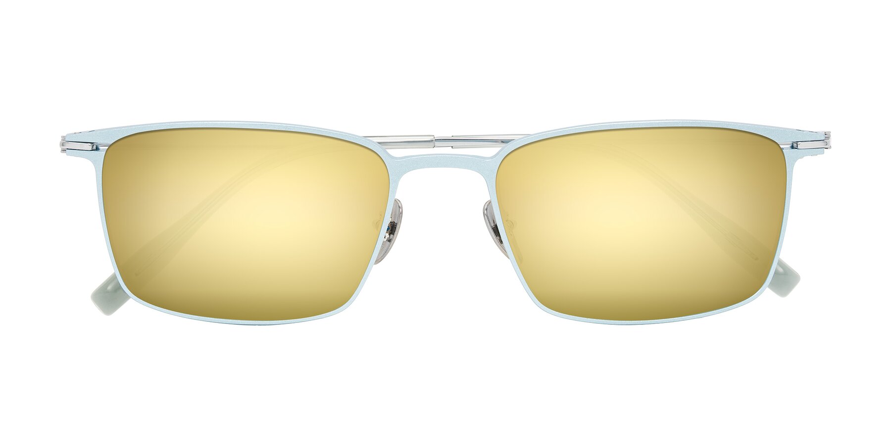 Folded Front of Ayla in Pastel Blue/Silver with Gold Mirrored Lenses