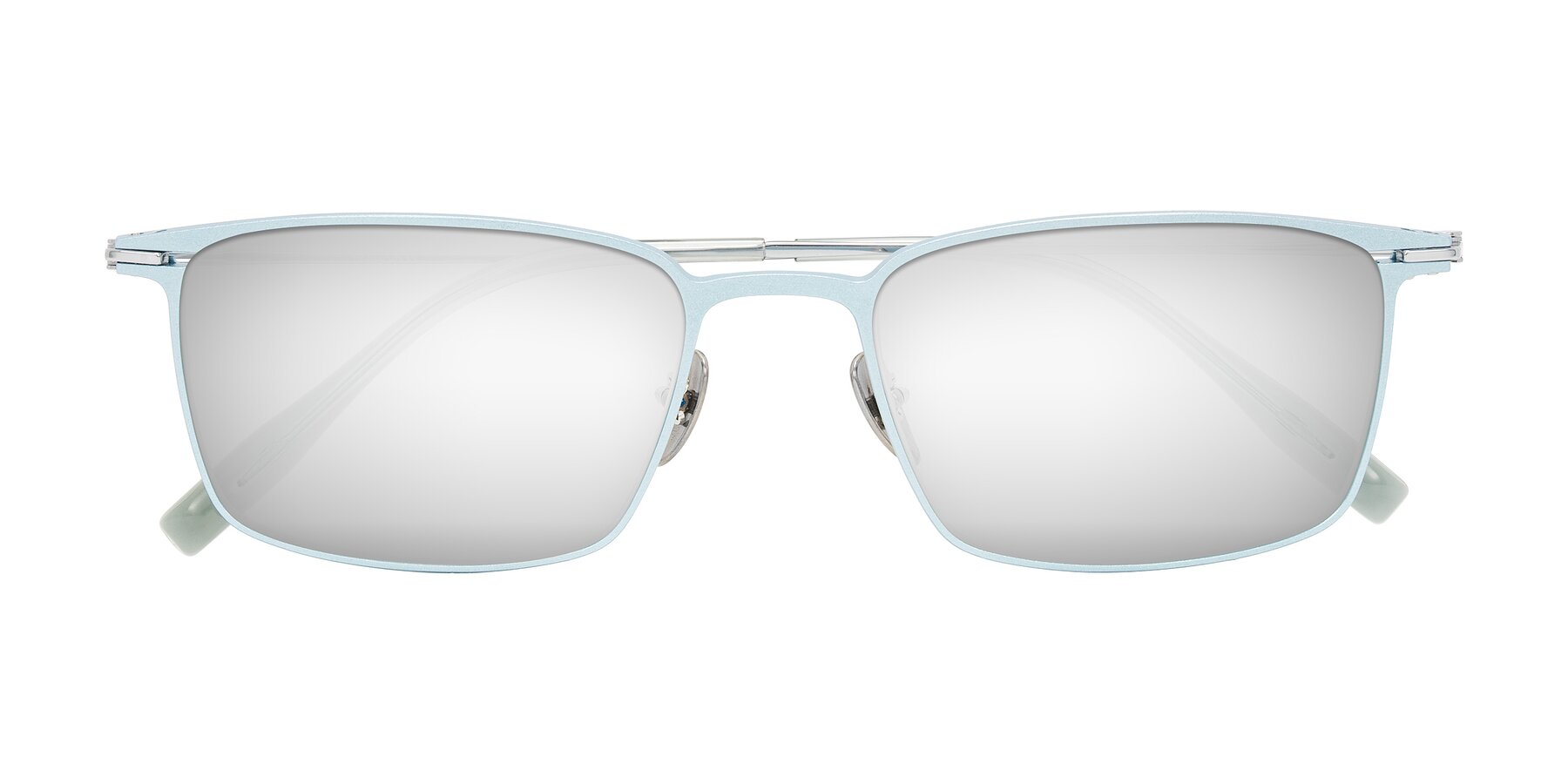 Folded Front of Ayla in Pastel Blue/Silver with Silver Mirrored Lenses