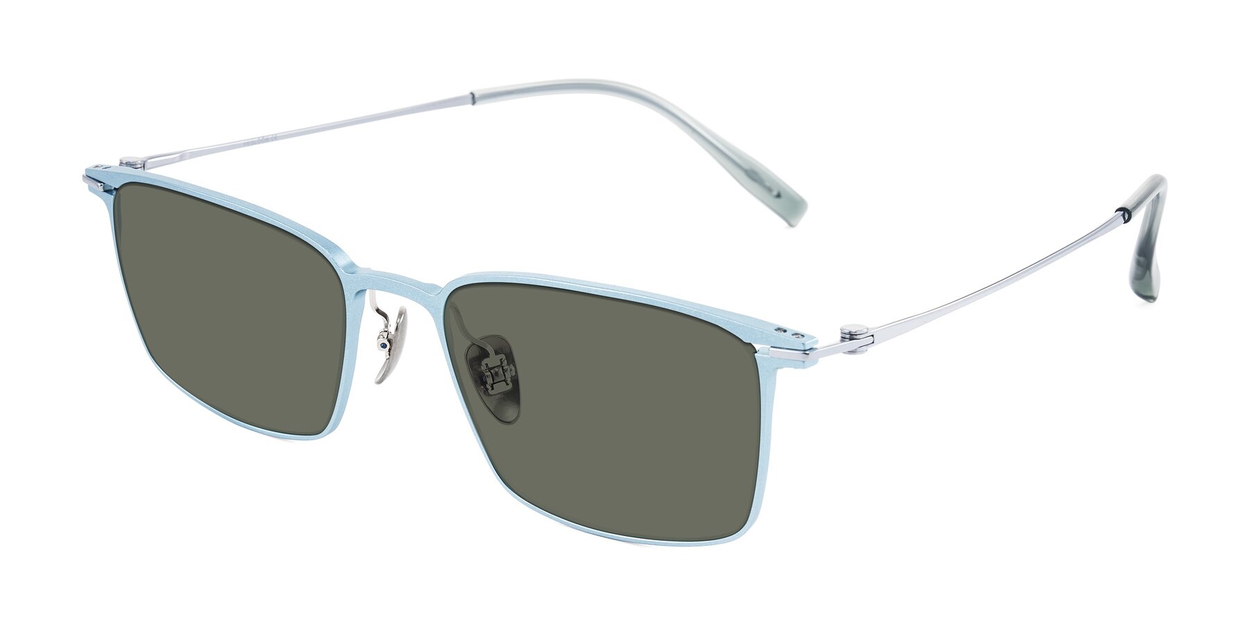 Angle of Ayla in Pastel Blue/Silver with Gray Polarized Lenses