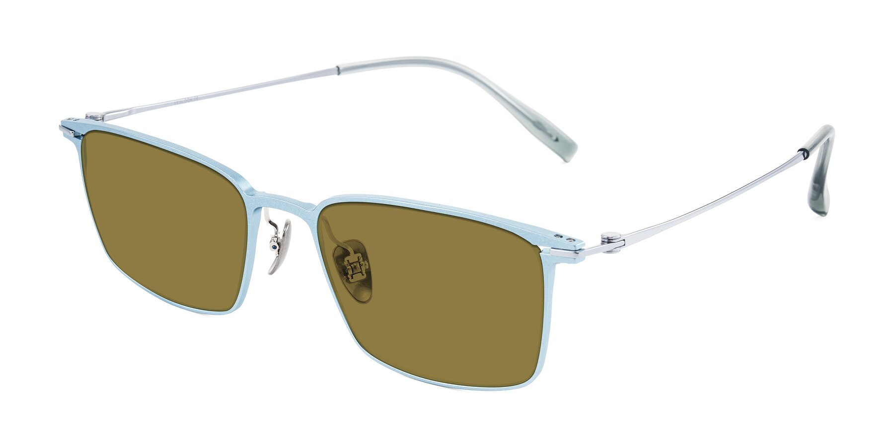 Angle of Ayla in Pastel Blue/Silver with Brown Polarized Lenses
