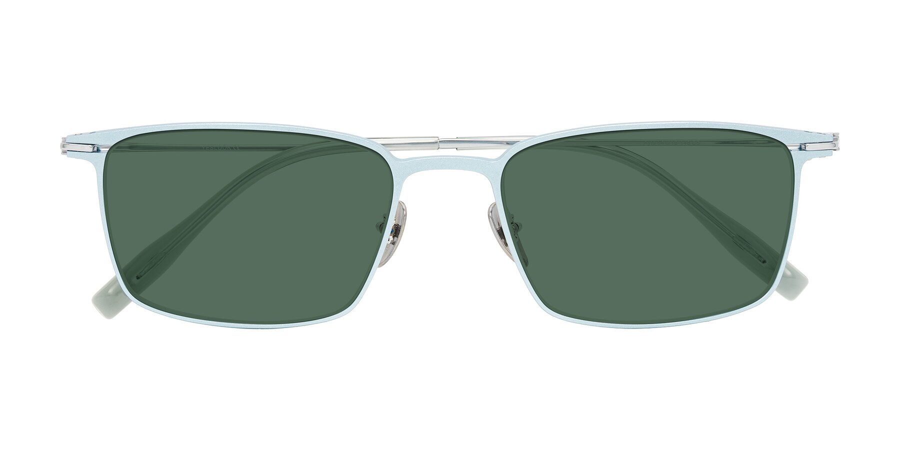 Folded Front of Ayla in Pastel Blue/Silver with Green Polarized Lenses