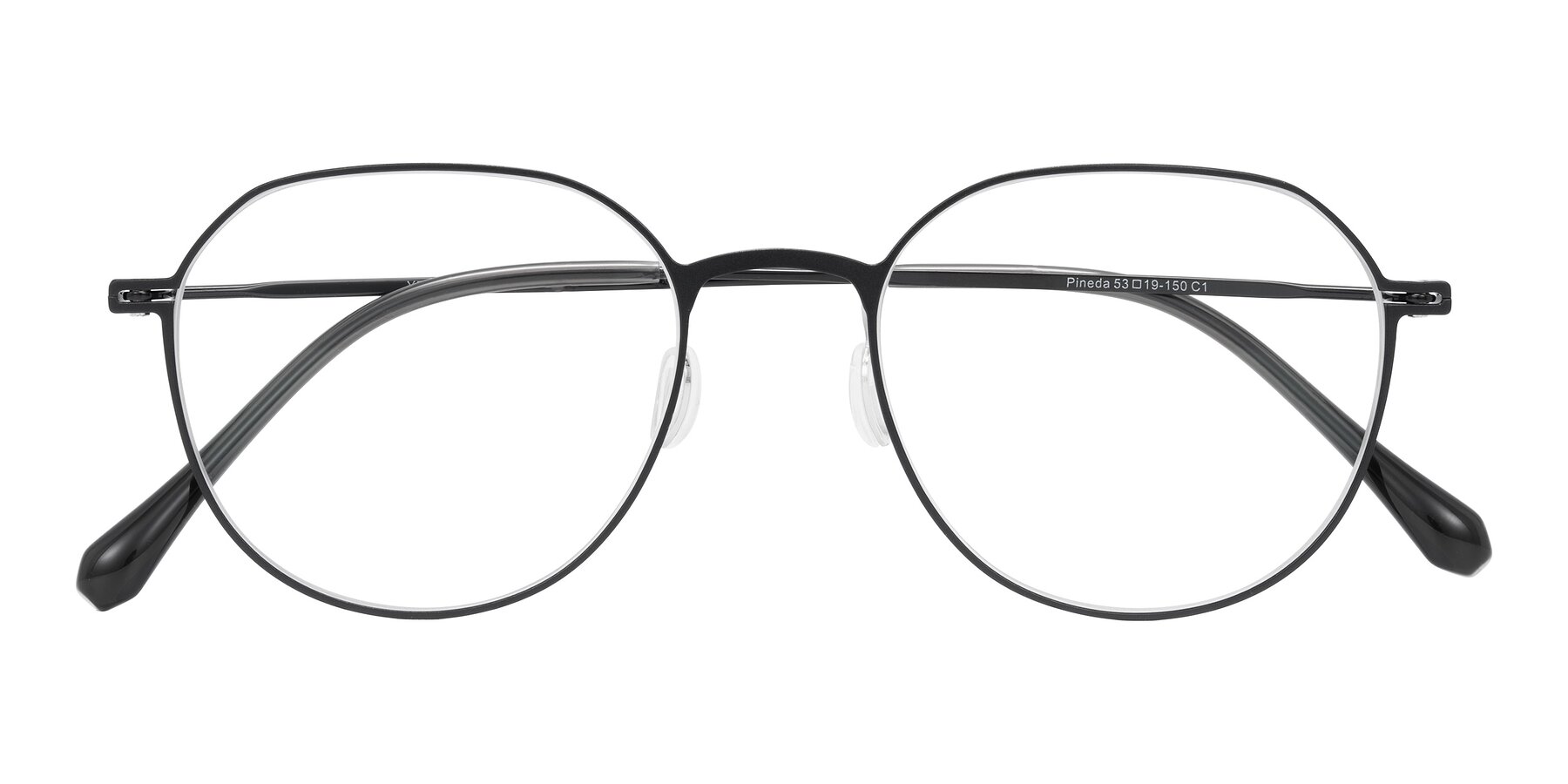 Folded Front of Pineda in Black with Clear Eyeglass Lenses