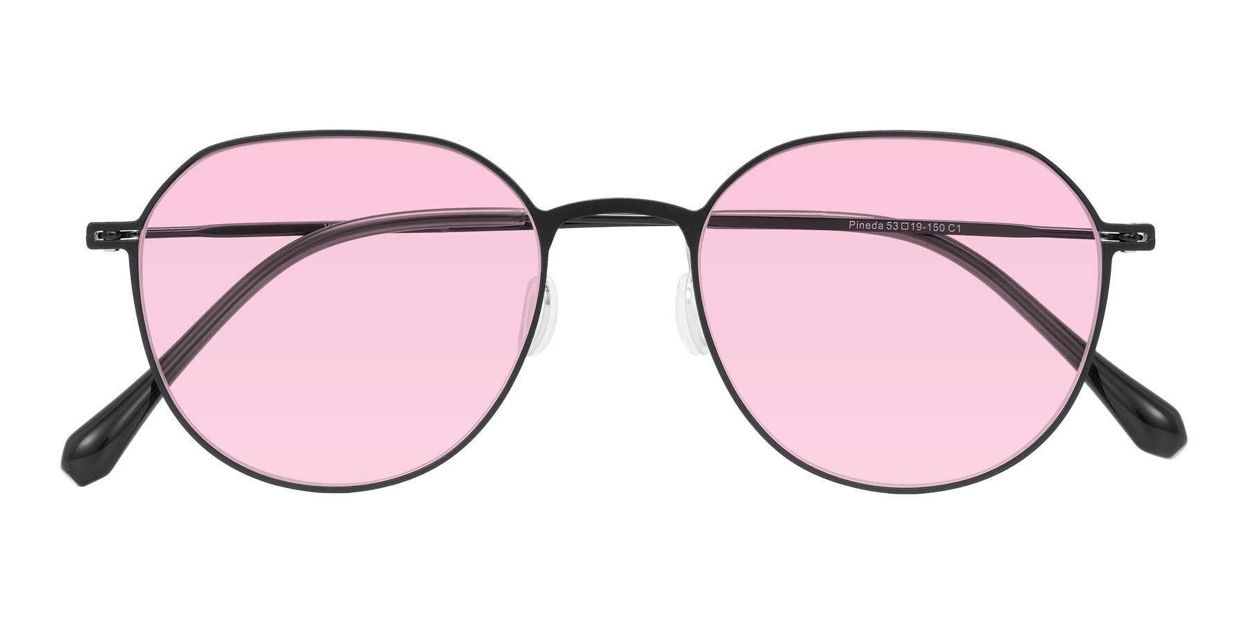 Folded Front of Pineda in Black with Light Pink Tinted Lenses