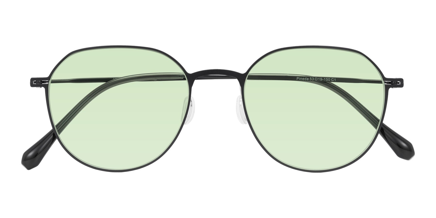 Folded Front of Pineda in Black with Light Green Tinted Lenses