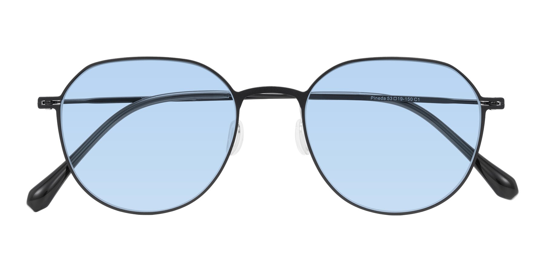 Folded Front of Pineda in Black with Light Blue Tinted Lenses