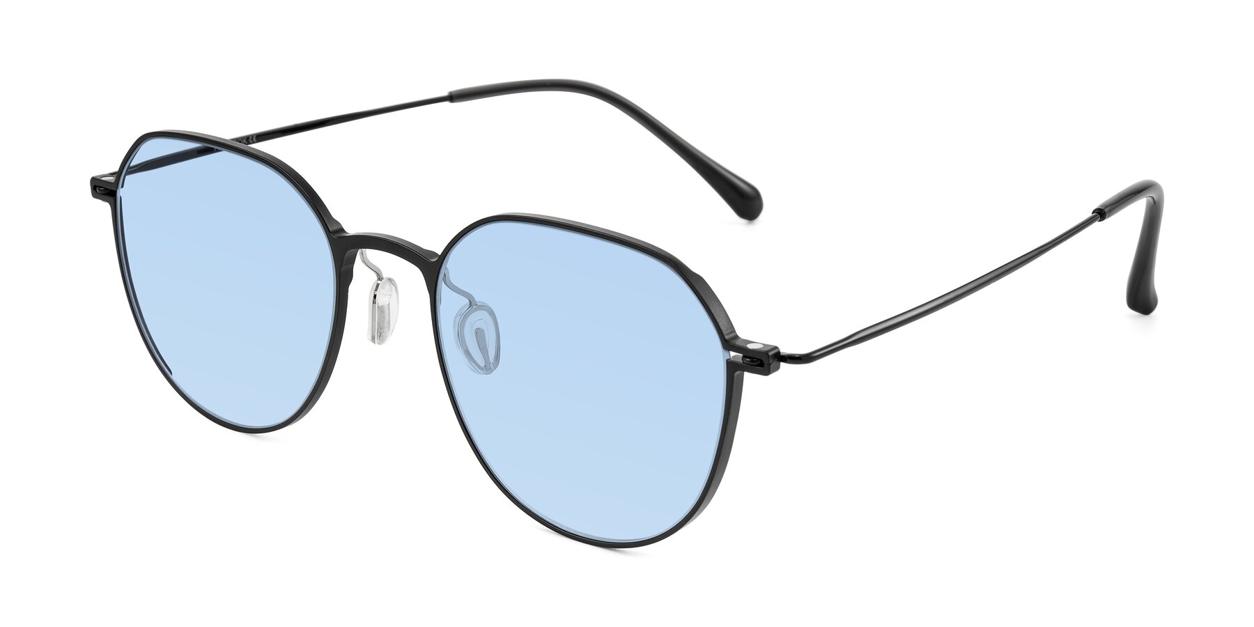 Angle of Pineda in Black with Light Blue Tinted Lenses