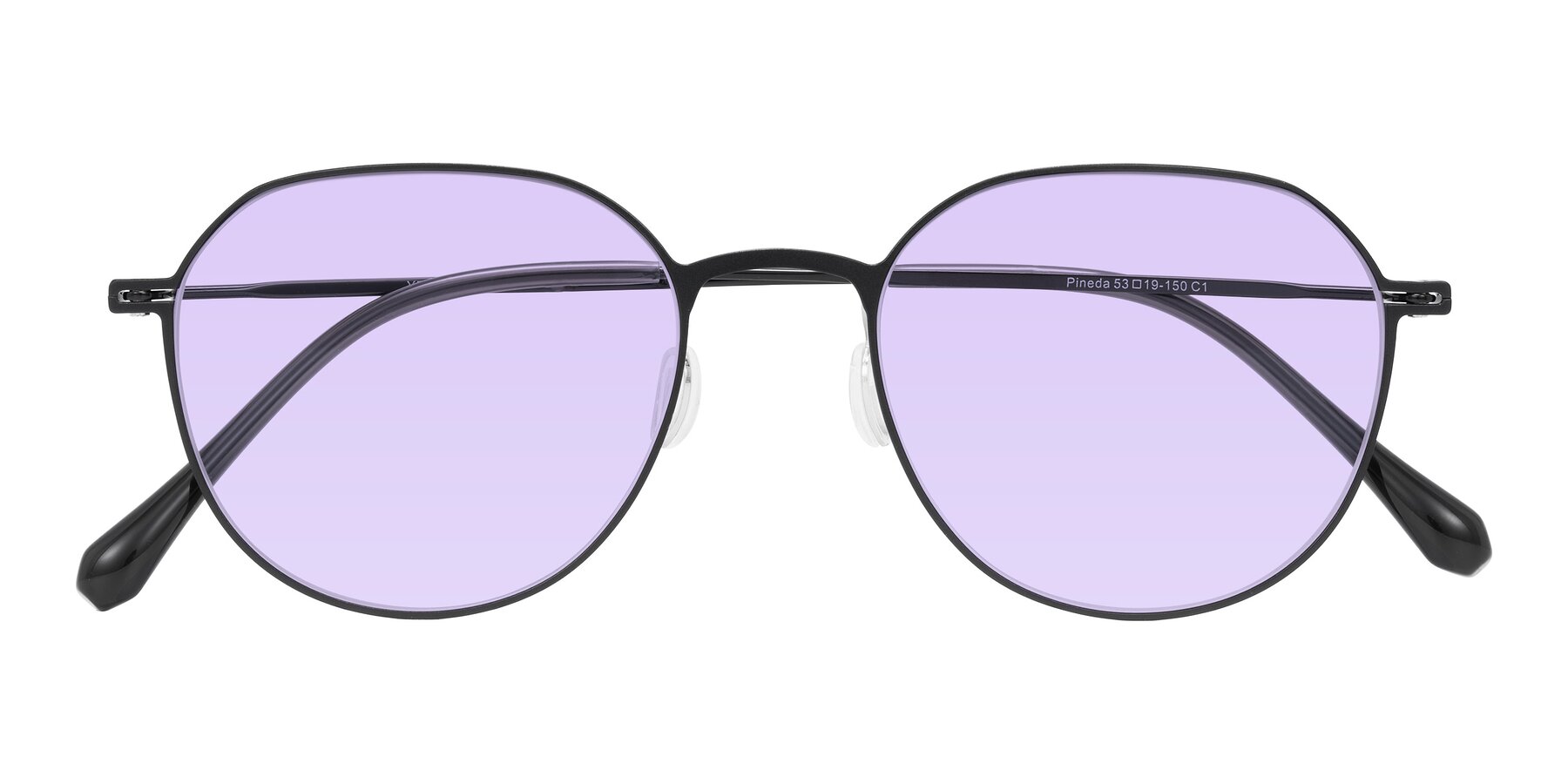 Folded Front of Pineda in Black with Light Purple Tinted Lenses