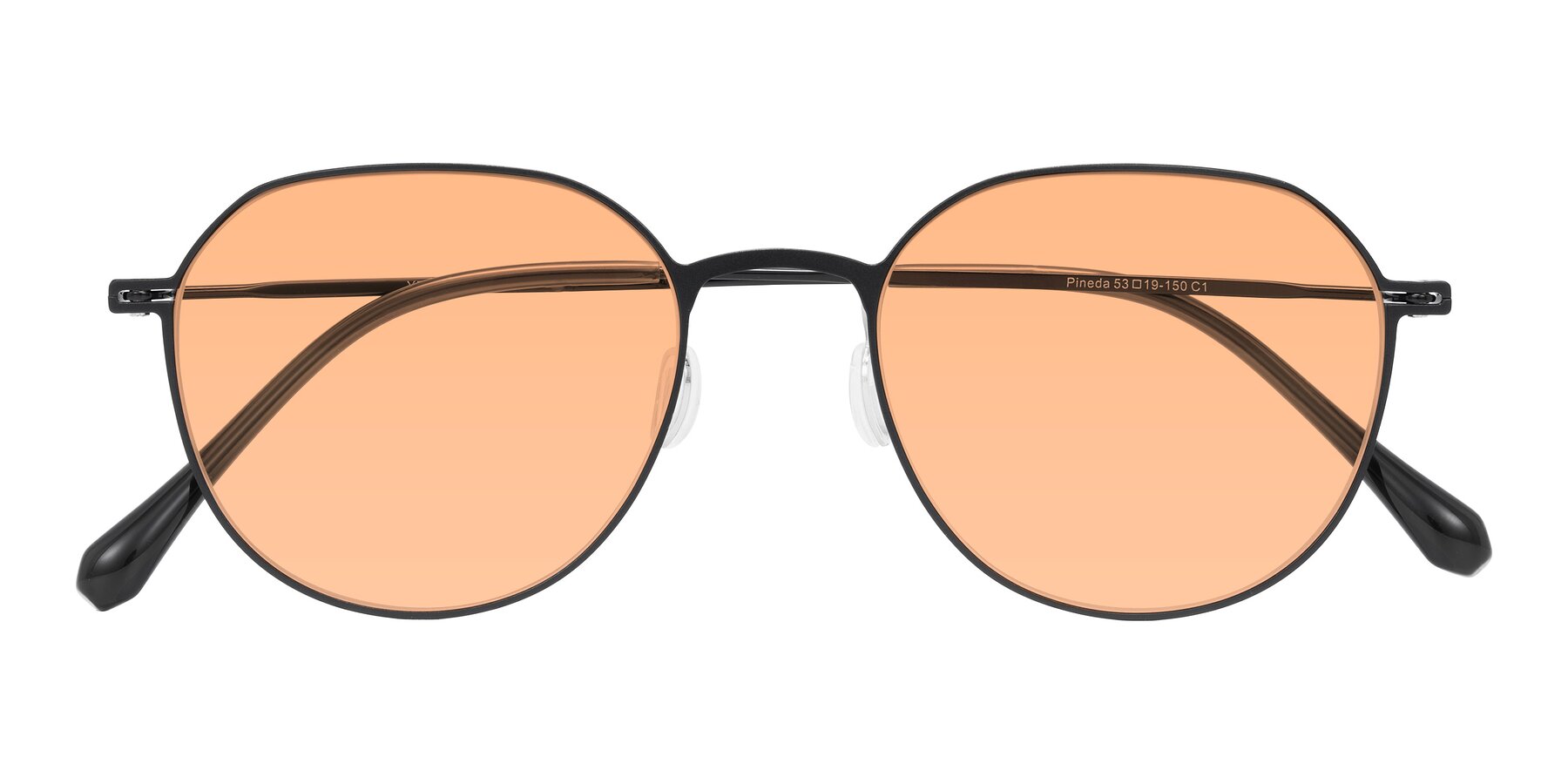 Folded Front of Pineda in Black with Light Orange Tinted Lenses