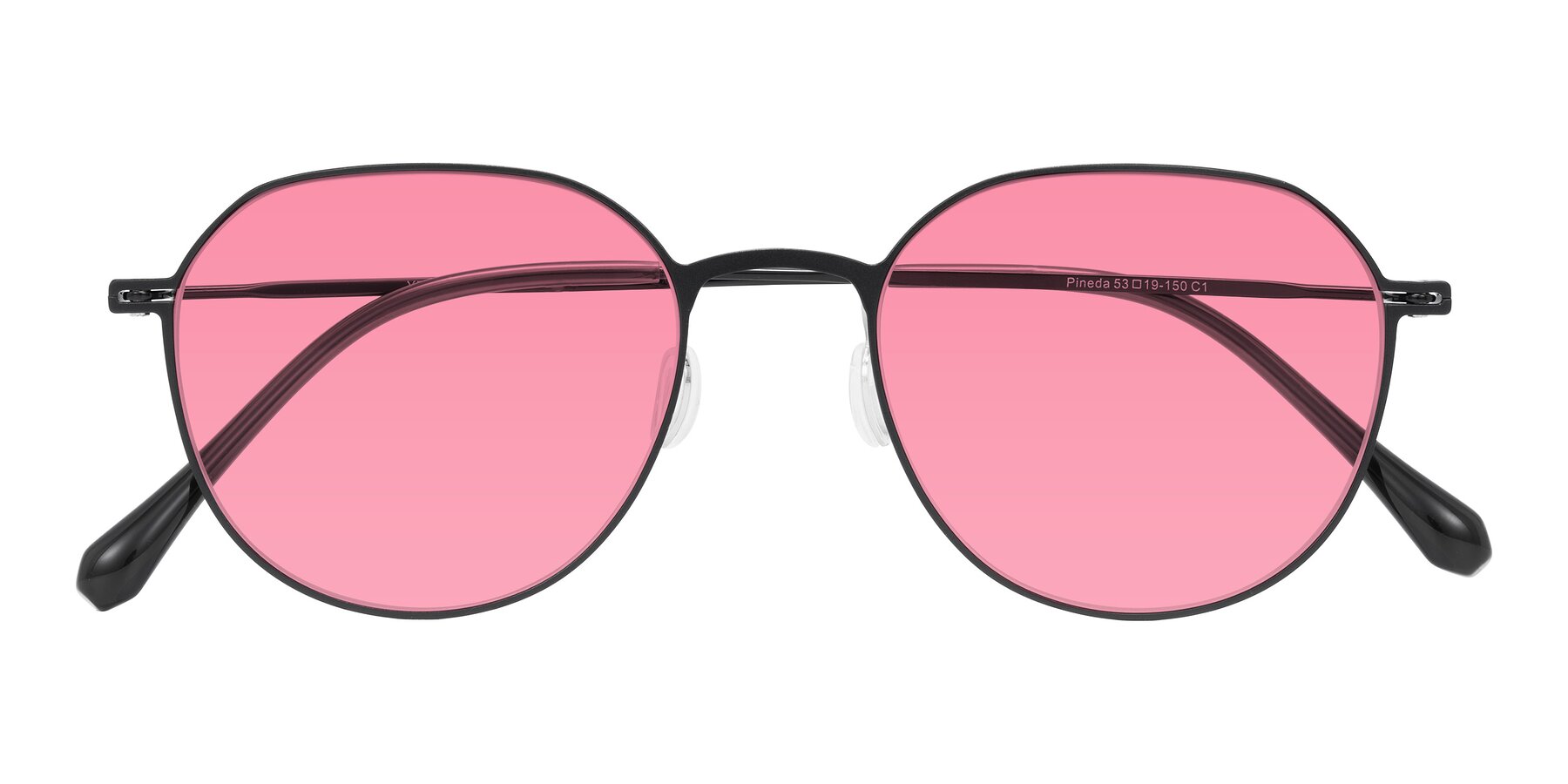 Folded Front of Pineda in Black with Pink Tinted Lenses