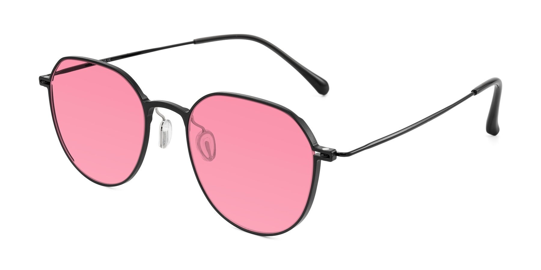 Angle of Pineda in Black with Pink Tinted Lenses