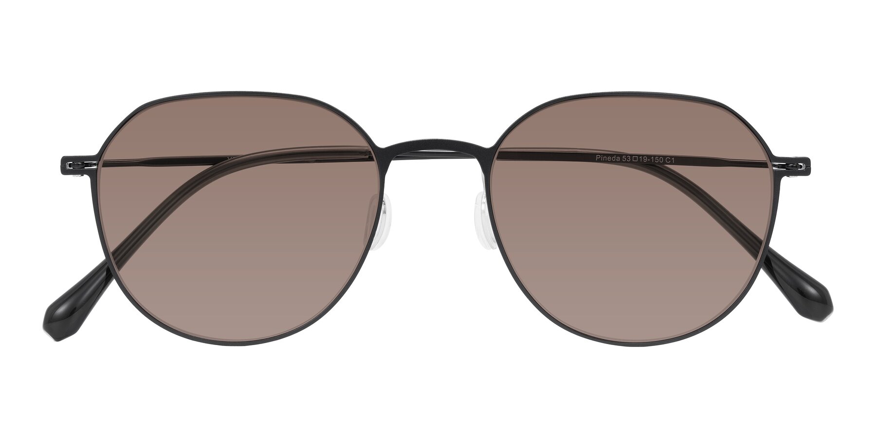 Folded Front of Pineda in Black with Medium Brown Tinted Lenses