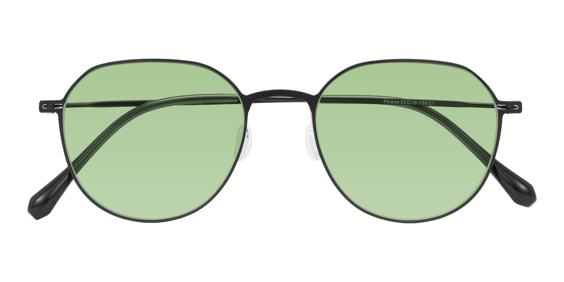 Folded Front of Pineda in Black with Medium Green Tinted Lenses