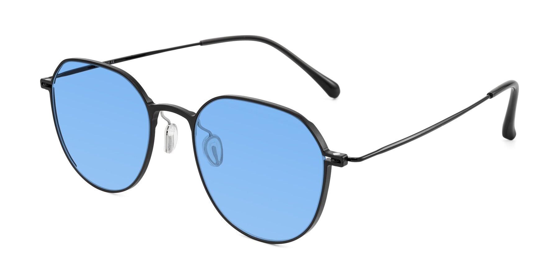 Angle of Pineda in Black with Medium Blue Tinted Lenses