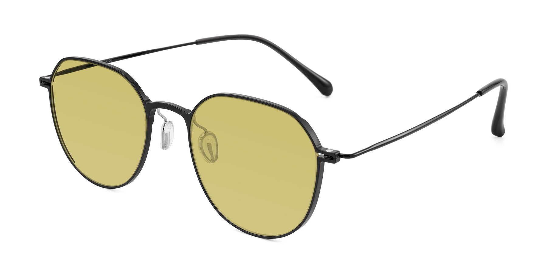 Angle of Pineda in Black with Medium Champagne Tinted Lenses