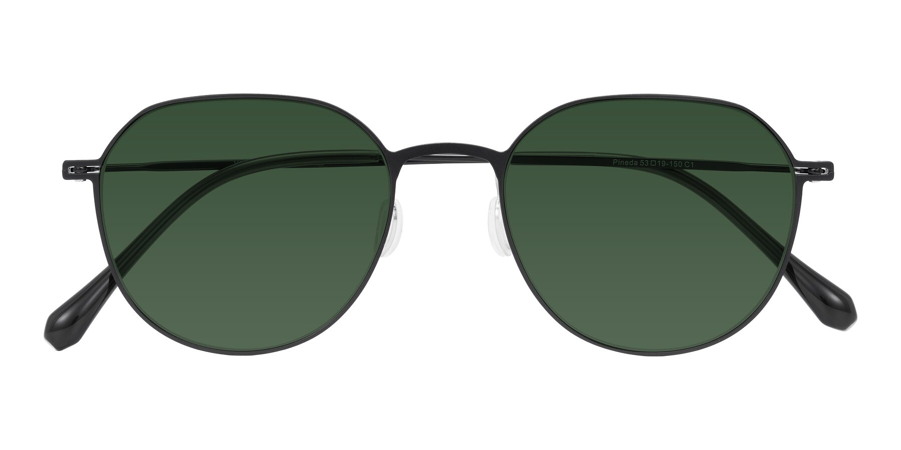 Folded Front of Pineda in Black with Green Tinted Lenses