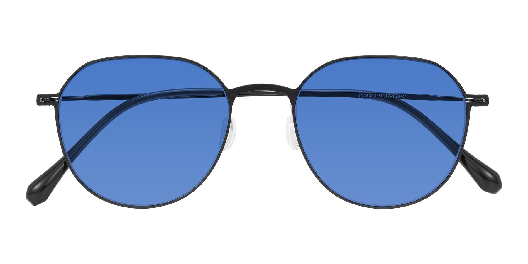 Folded Front of Pineda in Black with Blue Tinted Lenses