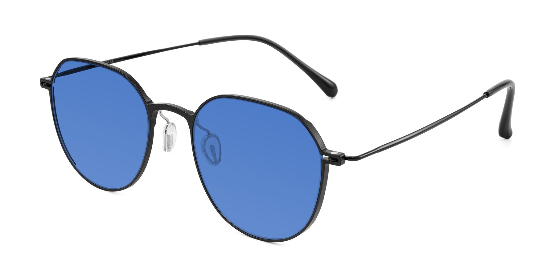 Angle of Pineda in Black with Blue Tinted Lenses