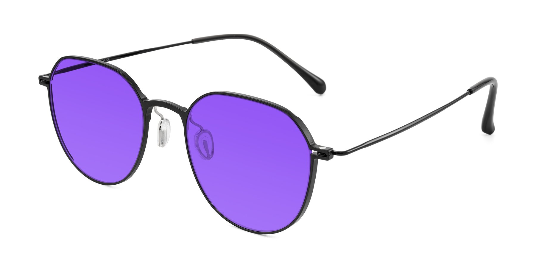 Angle of Pineda in Black with Purple Tinted Lenses