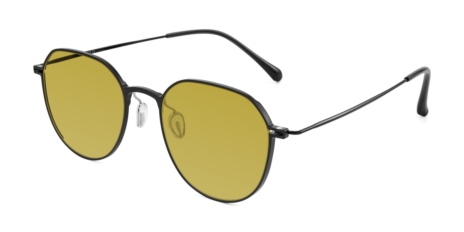 Angle of Pineda in Black with Champagne Tinted Lenses