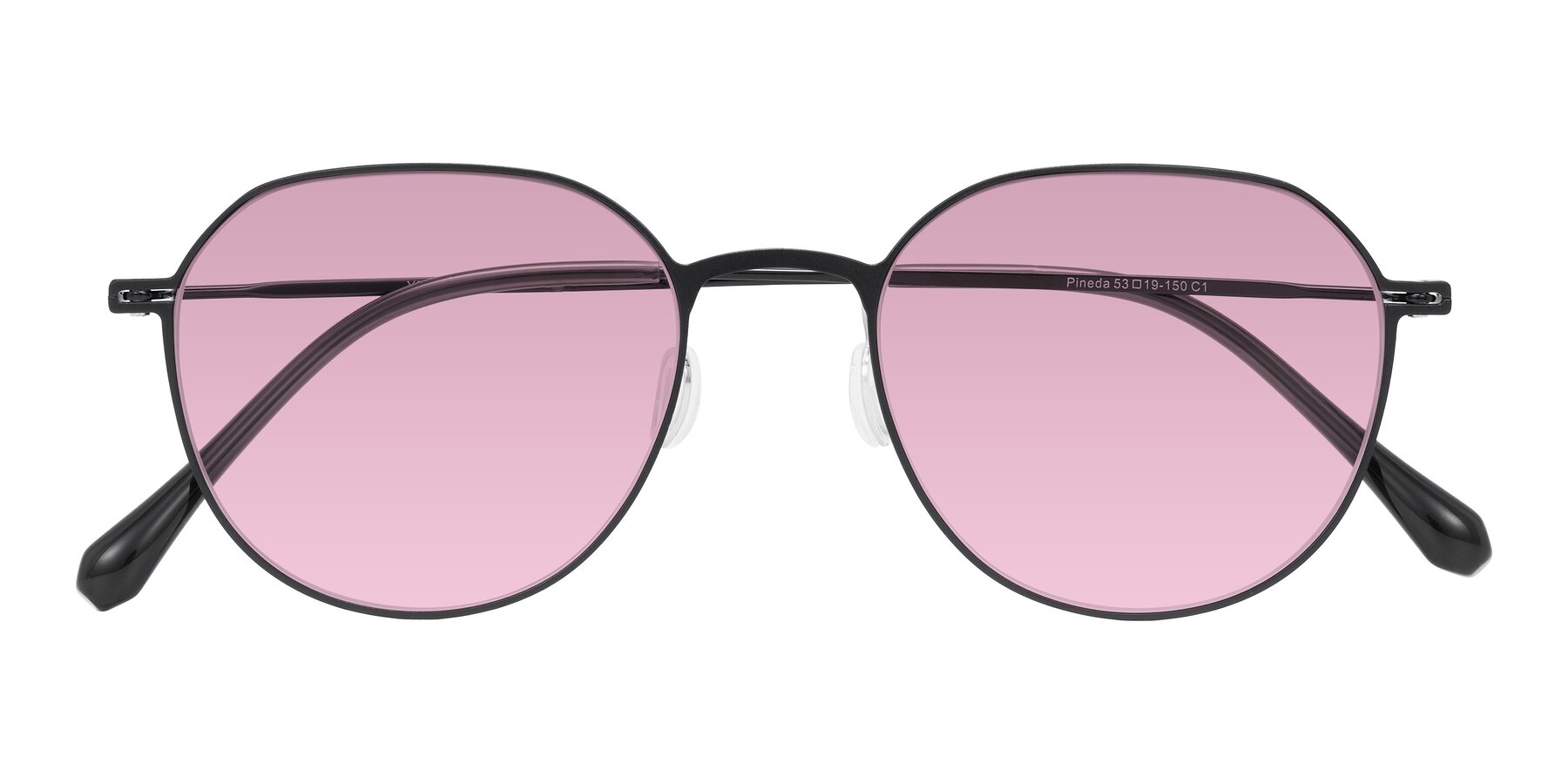 Folded Front of Pineda in Black with Light Wine Tinted Lenses