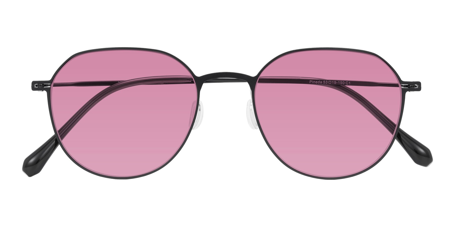 Folded Front of Pineda in Black with Medium Wine Tinted Lenses