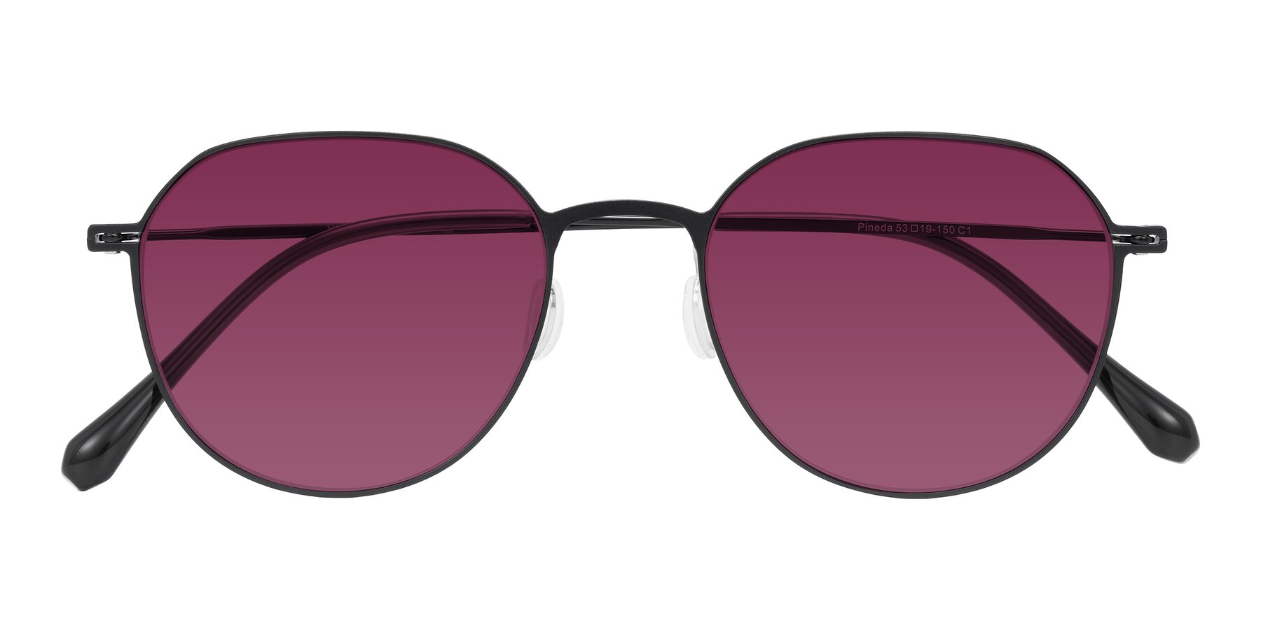 Folded Front of Pineda in Black with Wine Tinted Lenses