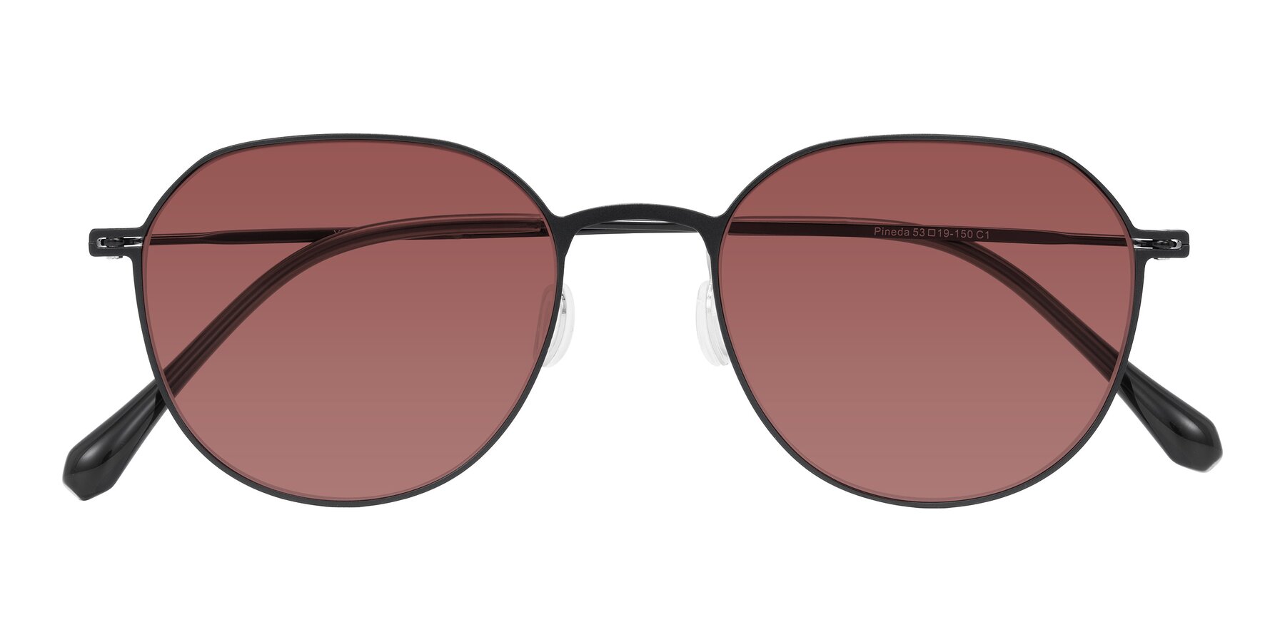 Folded Front of Pineda in Black with Garnet Tinted Lenses