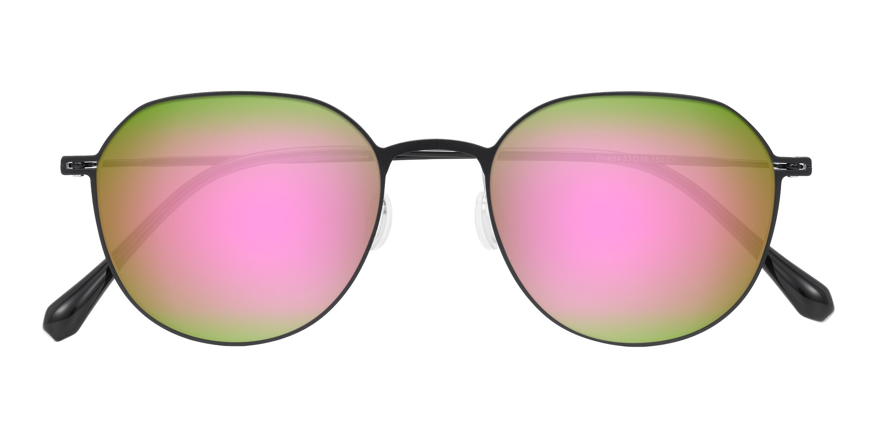 Folded Front of Pineda in Black with Pink Mirrored Lenses