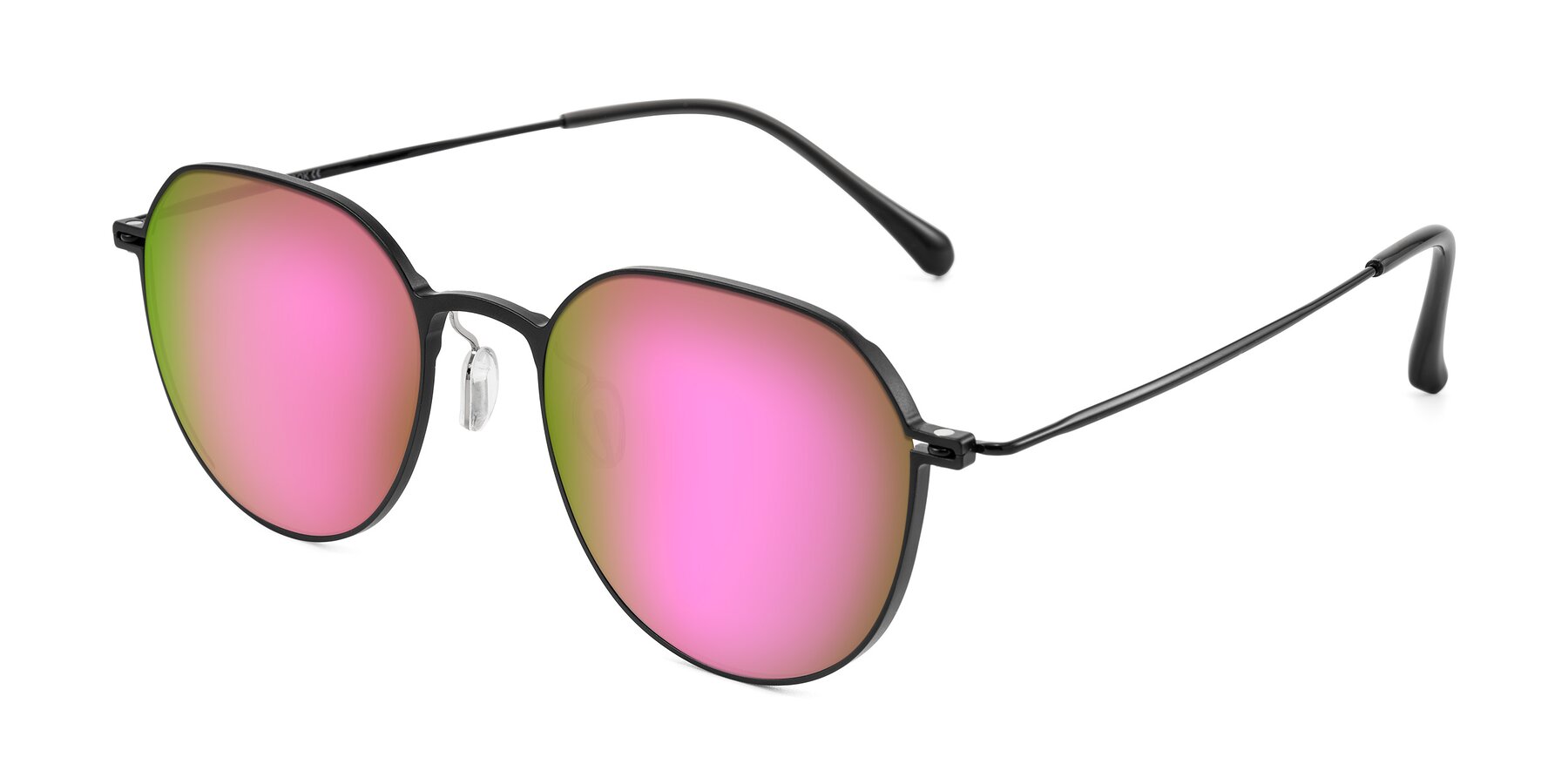 Angle of Pineda in Black with Pink Mirrored Lenses