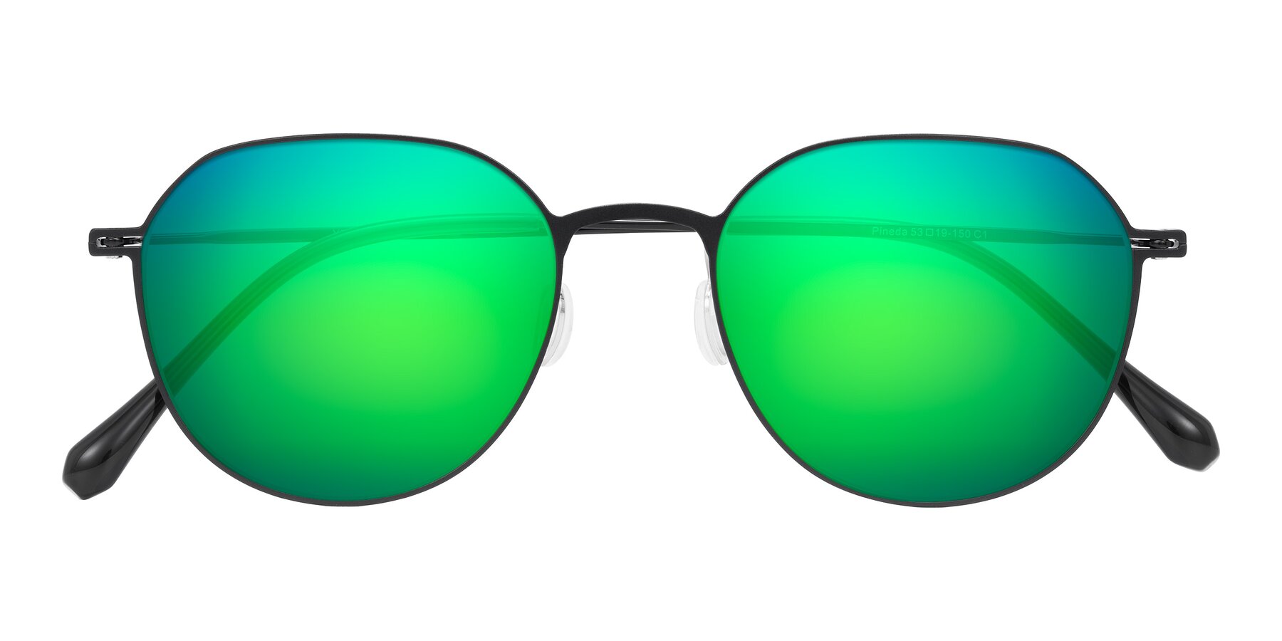 Folded Front of Pineda in Black with Green Mirrored Lenses