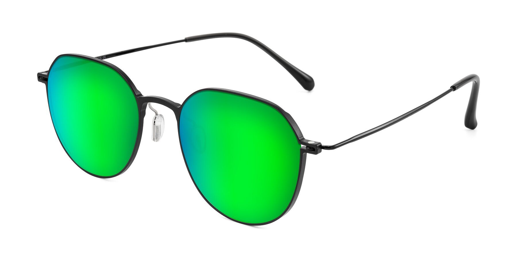 Angle of Pineda in Black with Green Mirrored Lenses