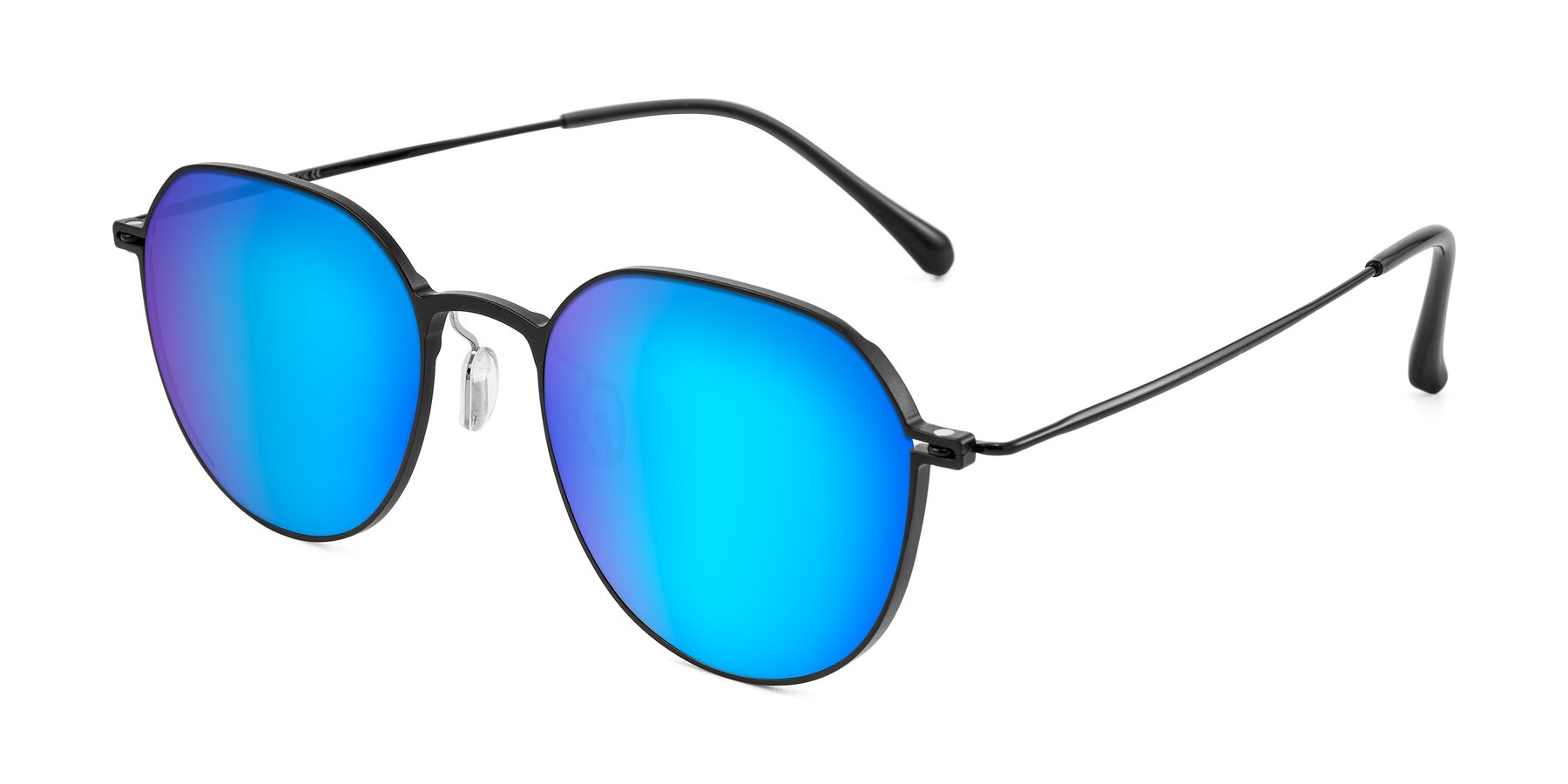 Angle of Pineda in Black with Blue Mirrored Lenses