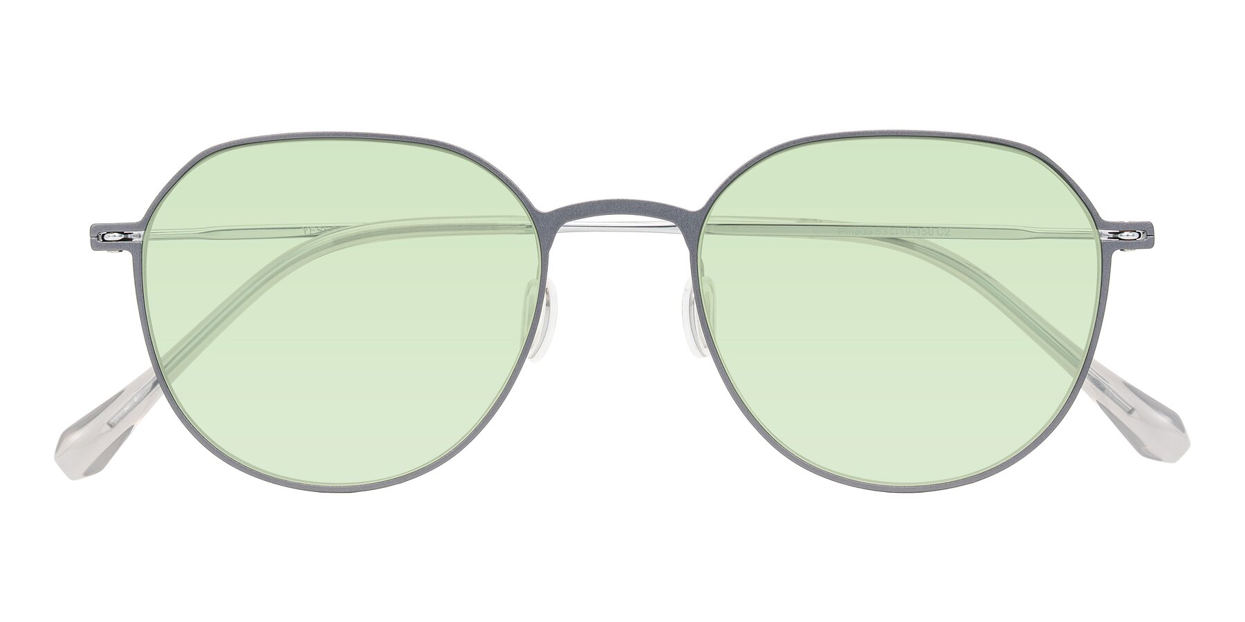 Folded Front of Pineda in Gray/Silver with Light Green Tinted Lenses