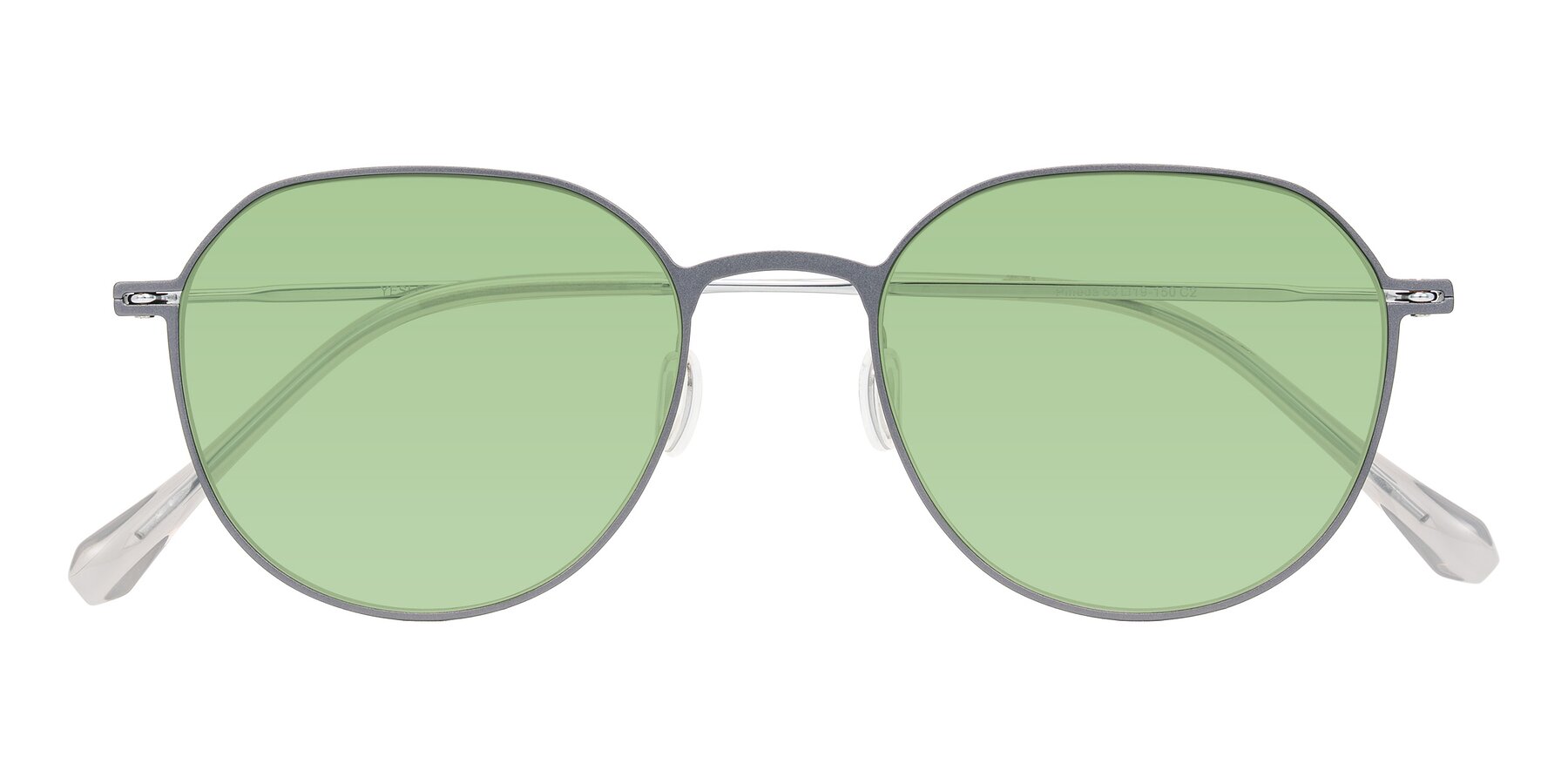 Folded Front of Pineda in Gray/Silver with Medium Green Tinted Lenses