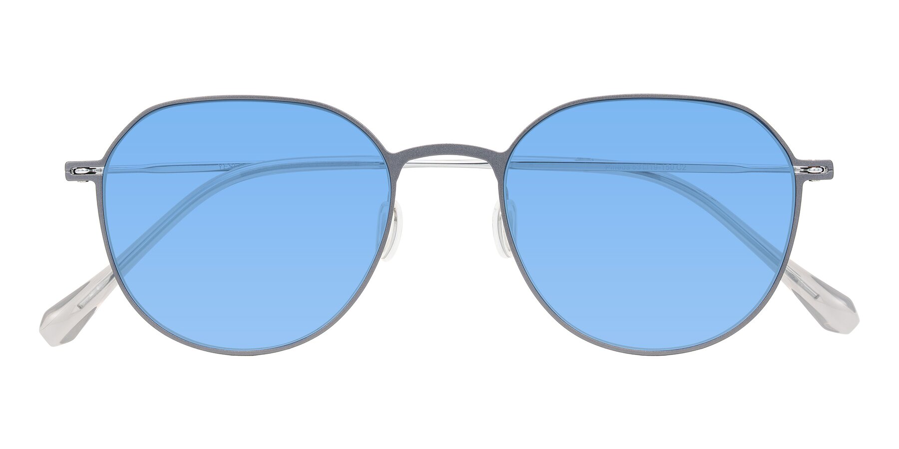 Folded Front of Pineda in Gray/Silver with Medium Blue Tinted Lenses