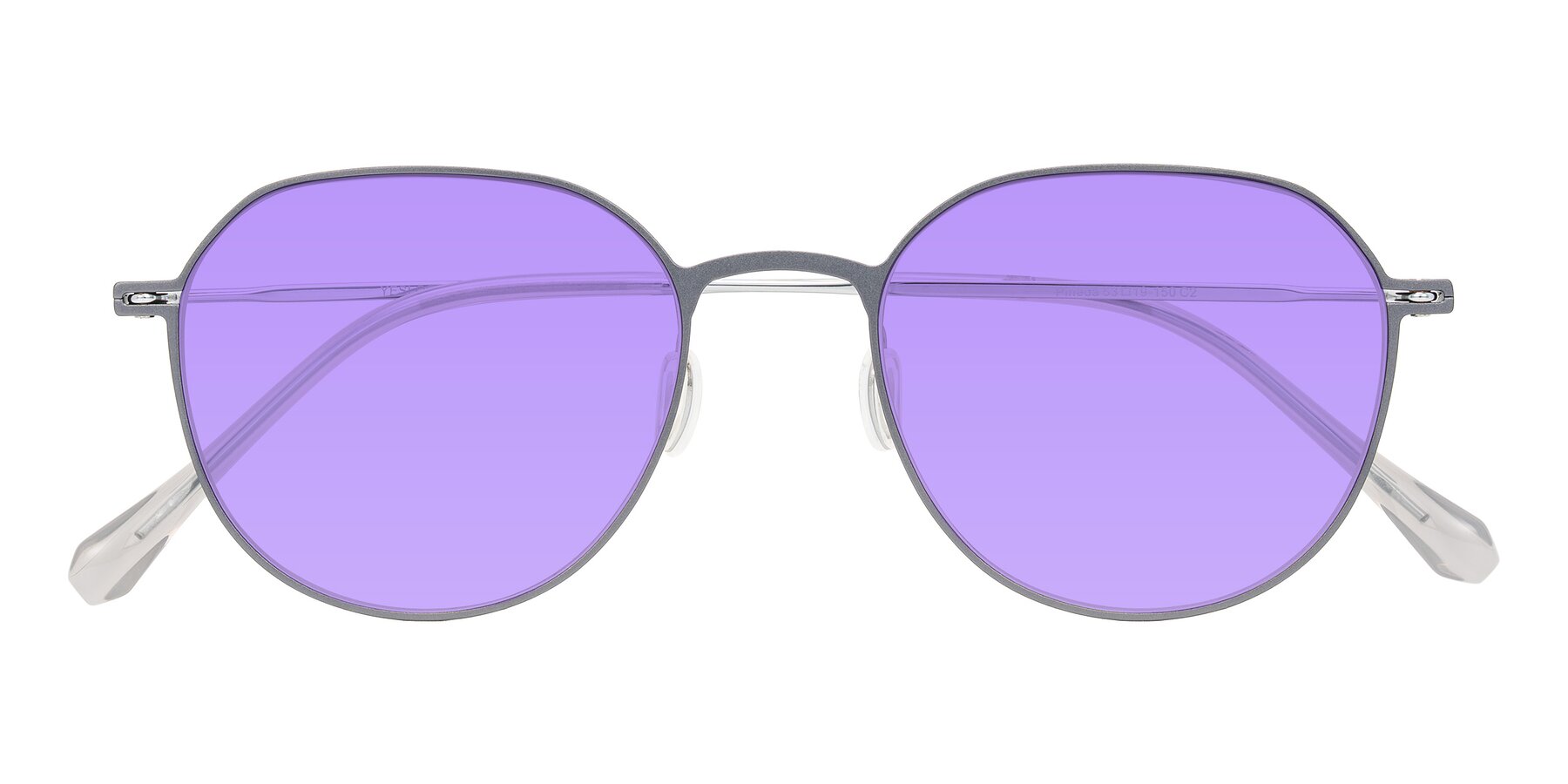 Folded Front of Pineda in Gray/Silver with Medium Purple Tinted Lenses