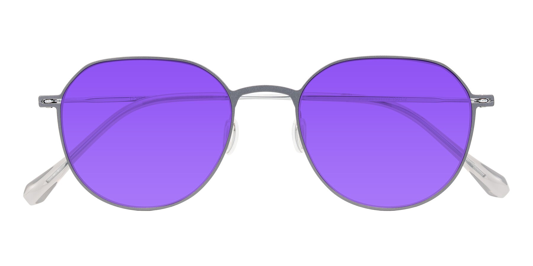 Folded Front of Pineda in Gray/Silver with Purple Tinted Lenses