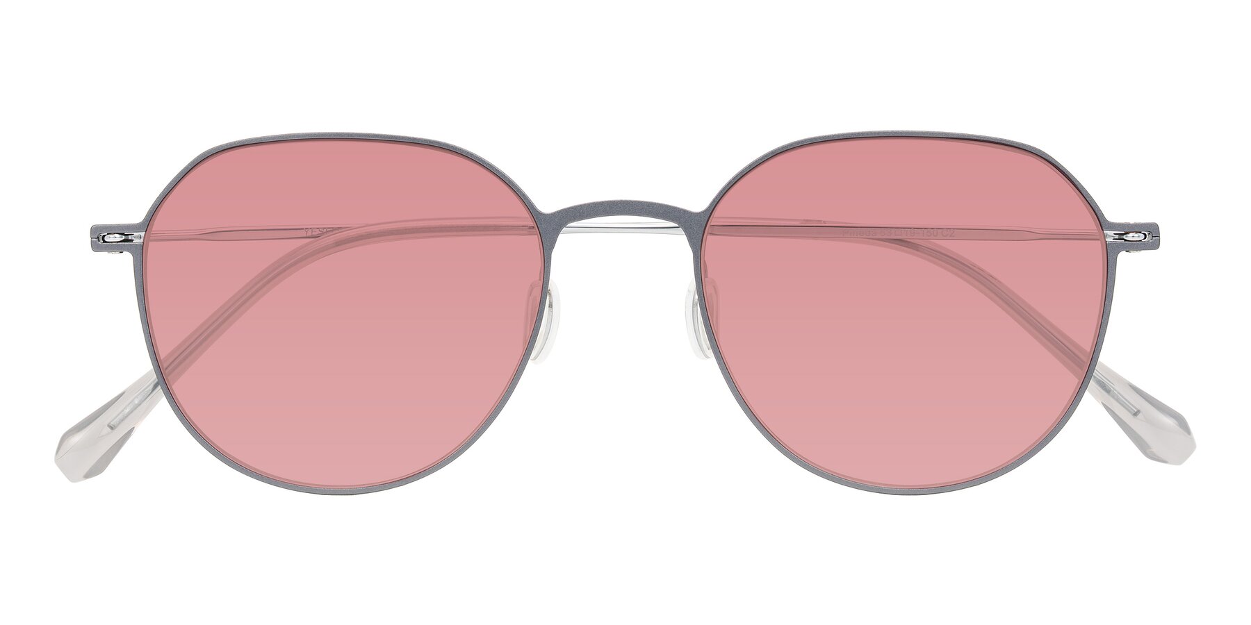 Folded Front of Pineda in Gray/Silver with Medium Garnet Tinted Lenses