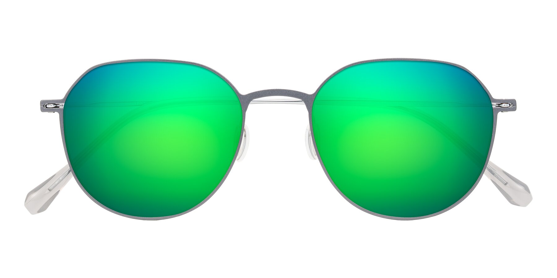 Folded Front of Pineda in Gray/Silver with Green Mirrored Lenses