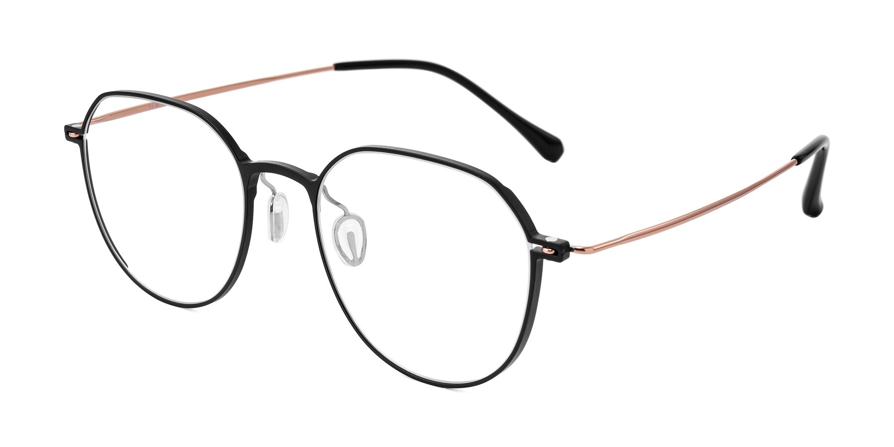 Angle of Pineda in Black/Rose Gold with Clear Eyeglass Lenses