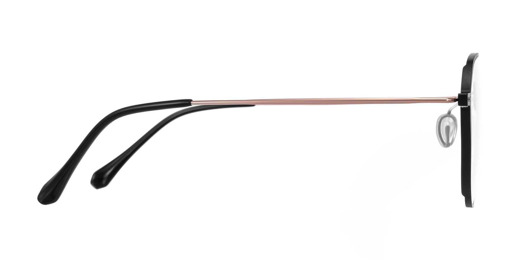 Side of Pineda in Black/Rose Gold with Clear Eyeglass Lenses