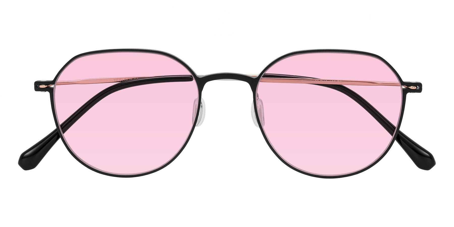 Folded Front of Pineda in Black/Rose Gold with Light Pink Tinted Lenses