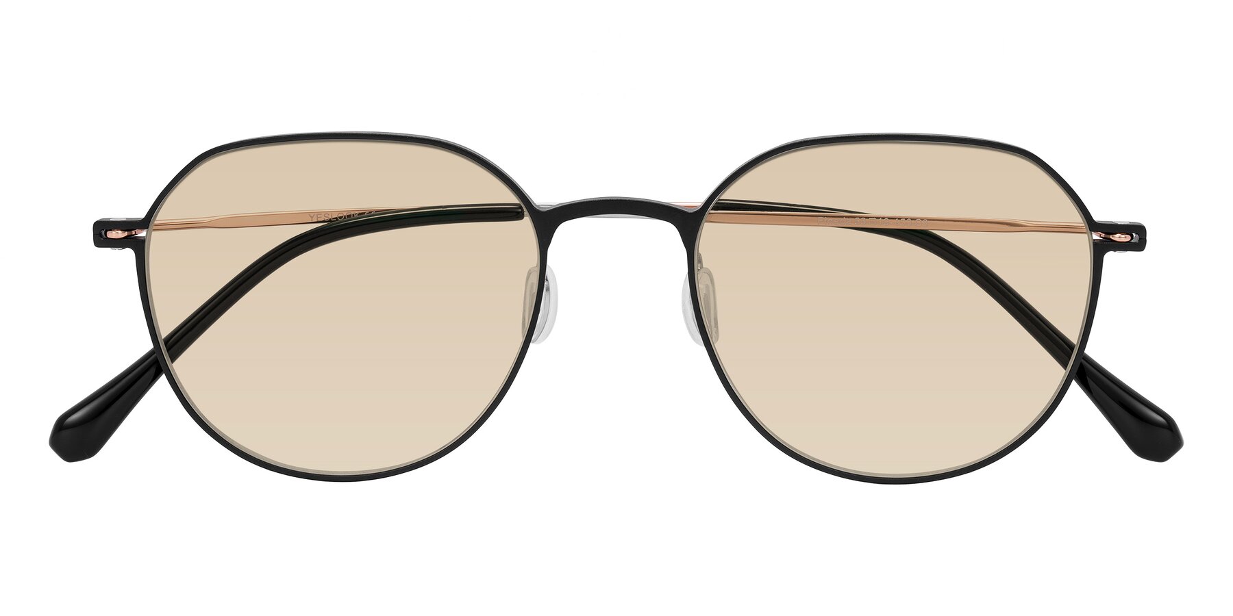 Folded Front of Pineda in Black/Rose Gold with Light Brown Tinted Lenses