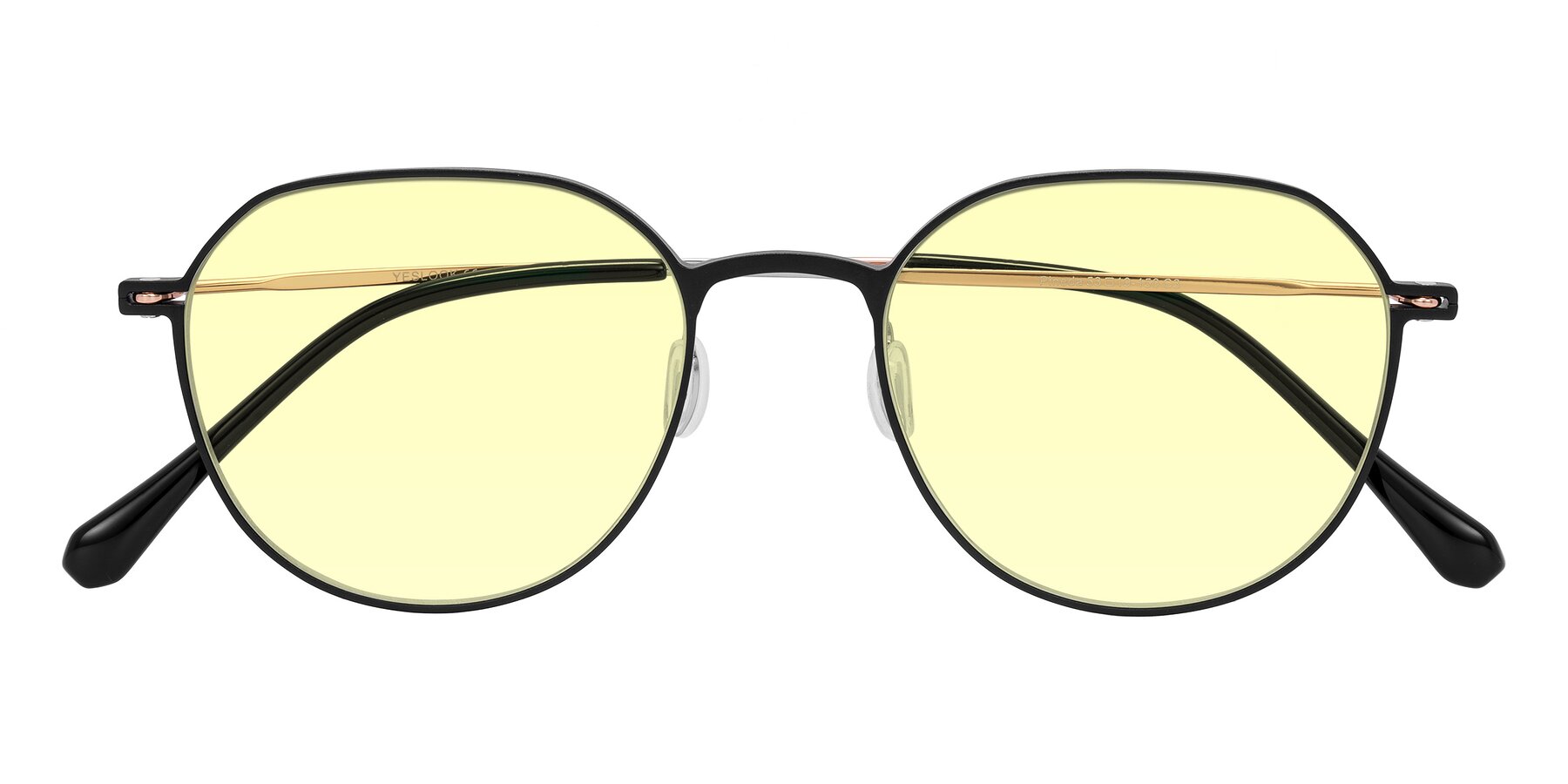 Folded Front of Pineda in Black/Rose Gold with Light Yellow Tinted Lenses